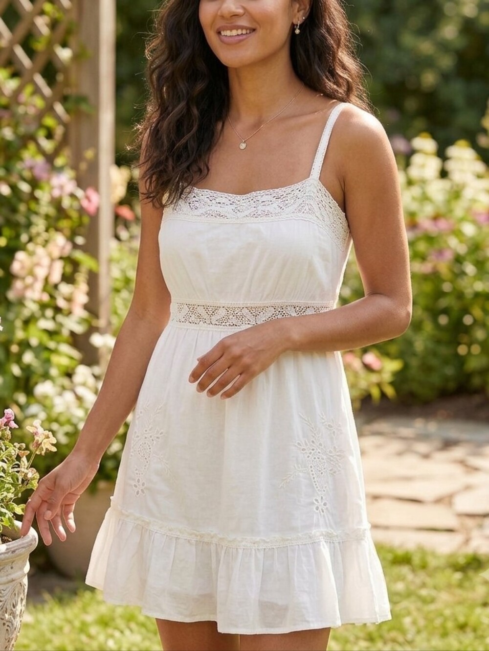 Black Tape White 100% Cotton Eyelet Embroidered Sundress Lace Trim Ruffle XL